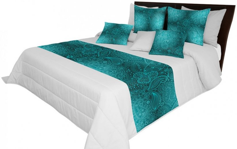 Luxus ágytakaró türkiz mintával, ketteságyra