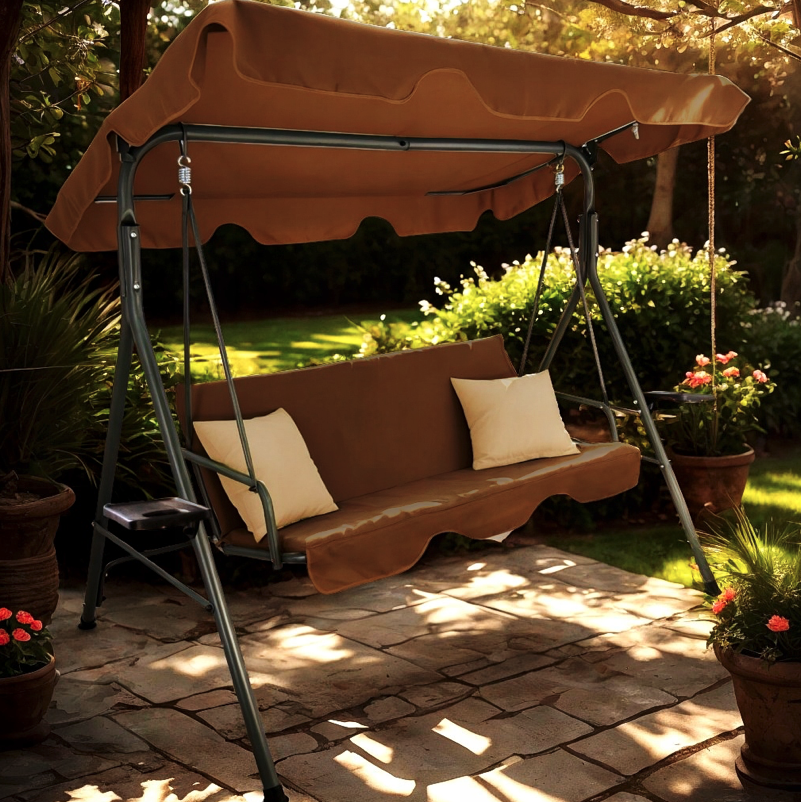 Gartenschaukel 170 × 118 × 153 cm – braun mit gepolsterten Kissen