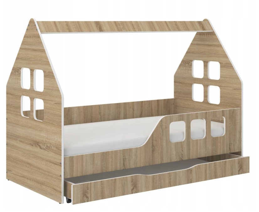 Kinderbettenhaus mit Schublade 160 x 80 cm in Eiche sonoma rechts