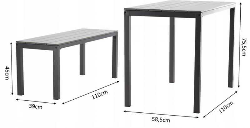 Set di mobili da giardino in grigio tavolo + due panchine 