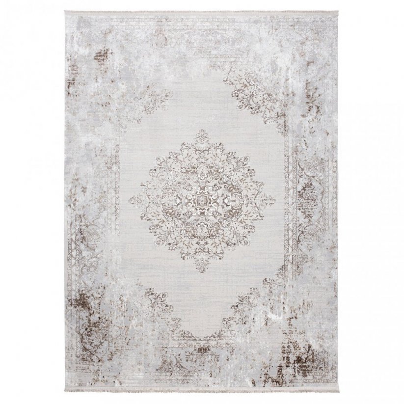 Светъл кремаво-сив килим с винтидж дизайн и шарки