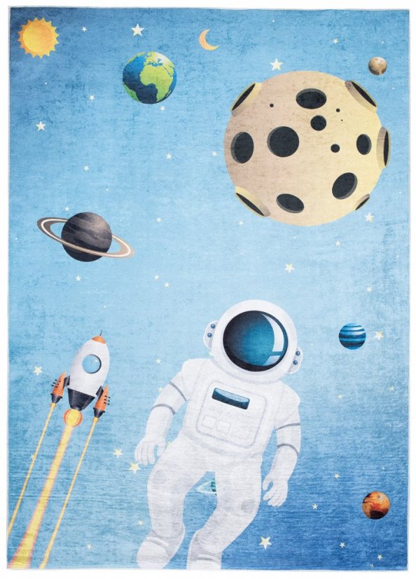 Kinderteppich mit dem Motiv von Astronauten und Planeten 