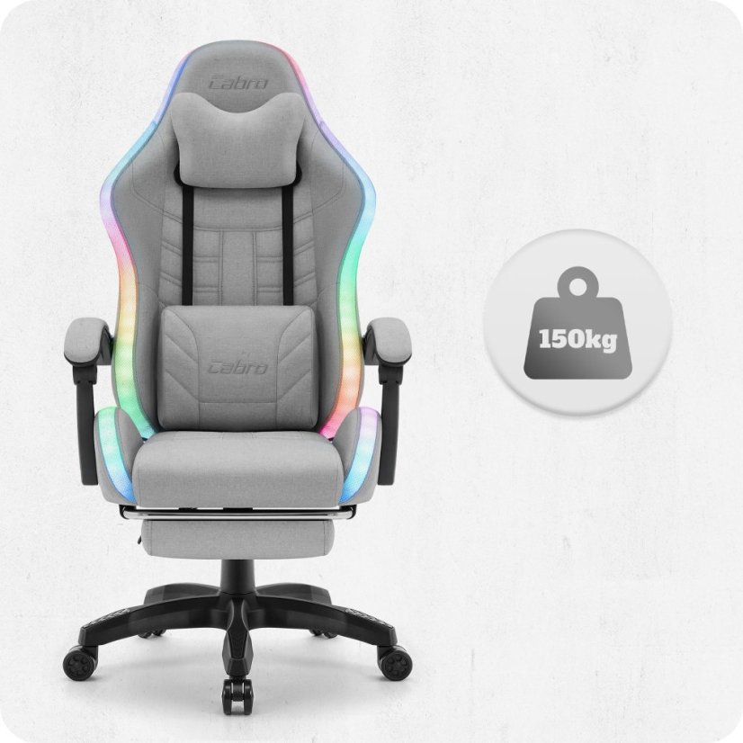 CABRO C501 gamerska stolica s LED rasvjetom i osloncem za noge, do 150 kg, siva