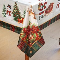 Božični prt, namizni tekač z motivom sv. Nikolaja in božičnih dreves