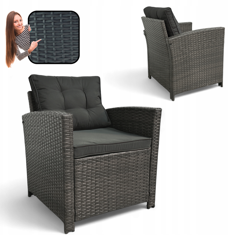 Sada dvou zahradních křesel z technoratanu SFS020-SC - šedá + šedé polštáře