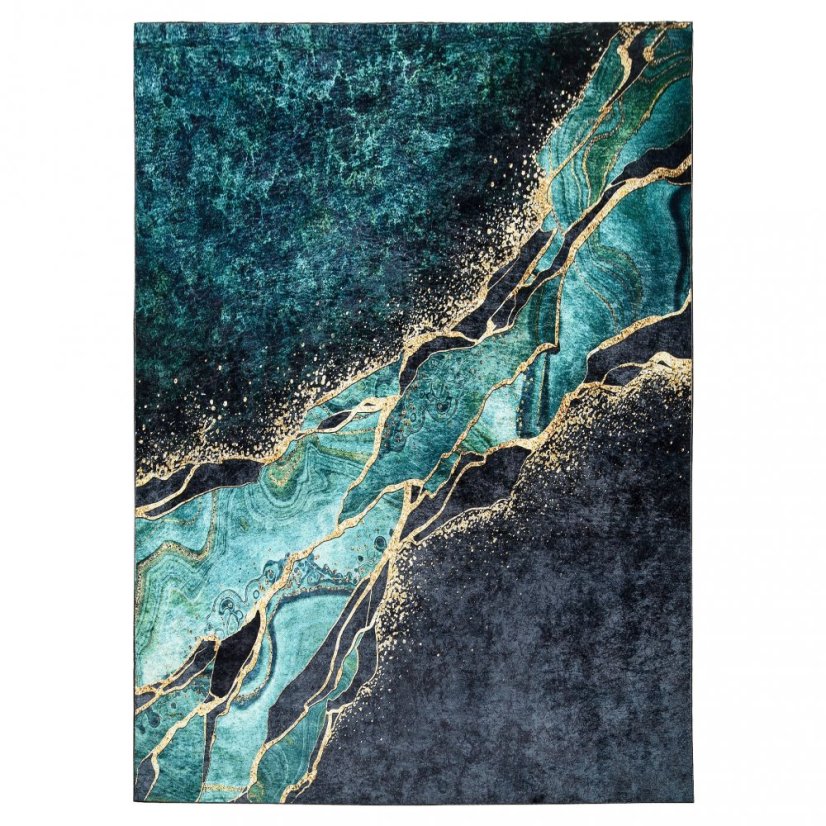 Covor modern negru și verde cu model abstract