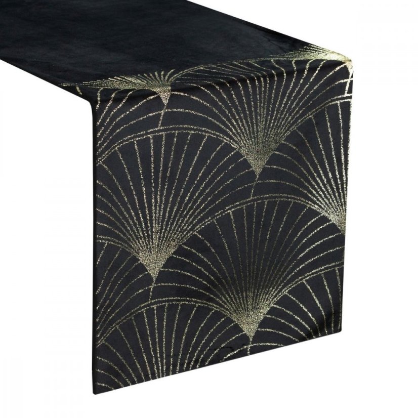 Bársony középső terítő fényes fekete nyomtatással