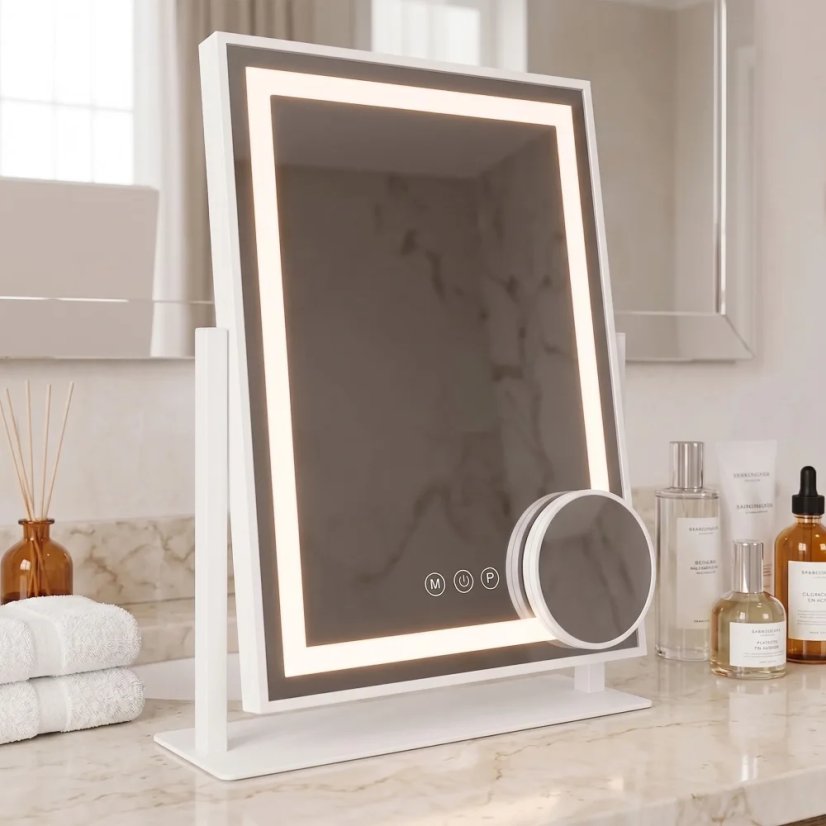 LUMI LED-es kozmetikai asztali tükör kiegészítő nagyító tükörrel, 30 x 40 cm