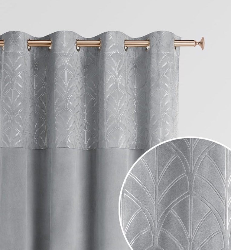 Perdea design gri blackout cu cercuri argintii 140 × 250 cm