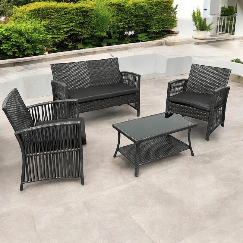 Gartenset NM-02 aus hochwertigem Technoratan - grau + graue Kissen