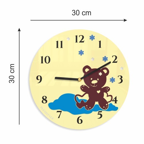 Kulaté hodiny do dětského pokoje s medvídkem