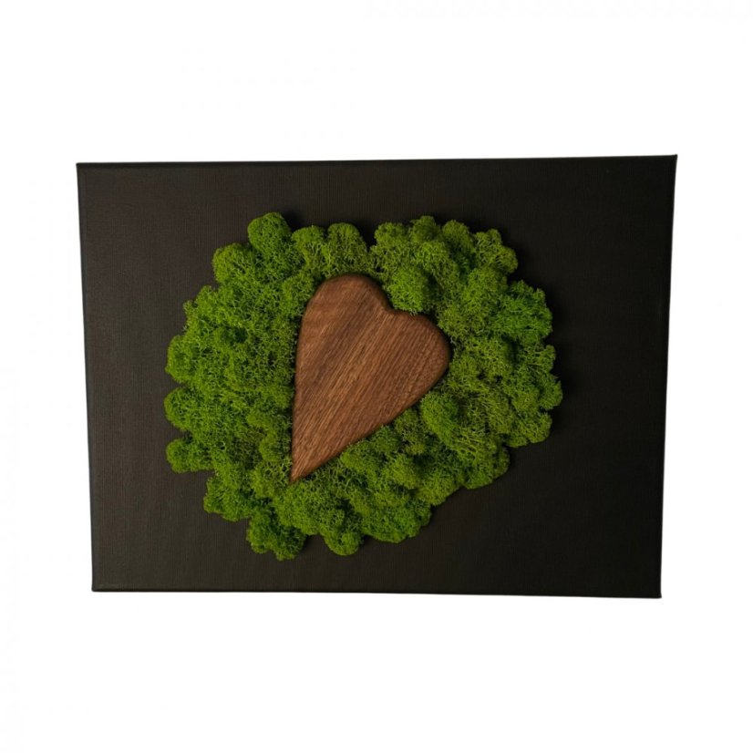 Slika z lesenim srcem in mahom 20 x 30 cm