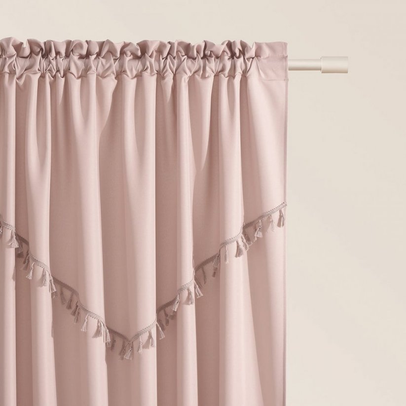 Rózsaszín függöny ASTORIA rojtos rojtokkal 140 x 280 cm-es nyakkendőszalagon
