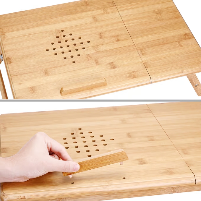 Bambusz laptop asztal szellőzőnyílásokkal és fiókkal 55 x 28 x 35 cm