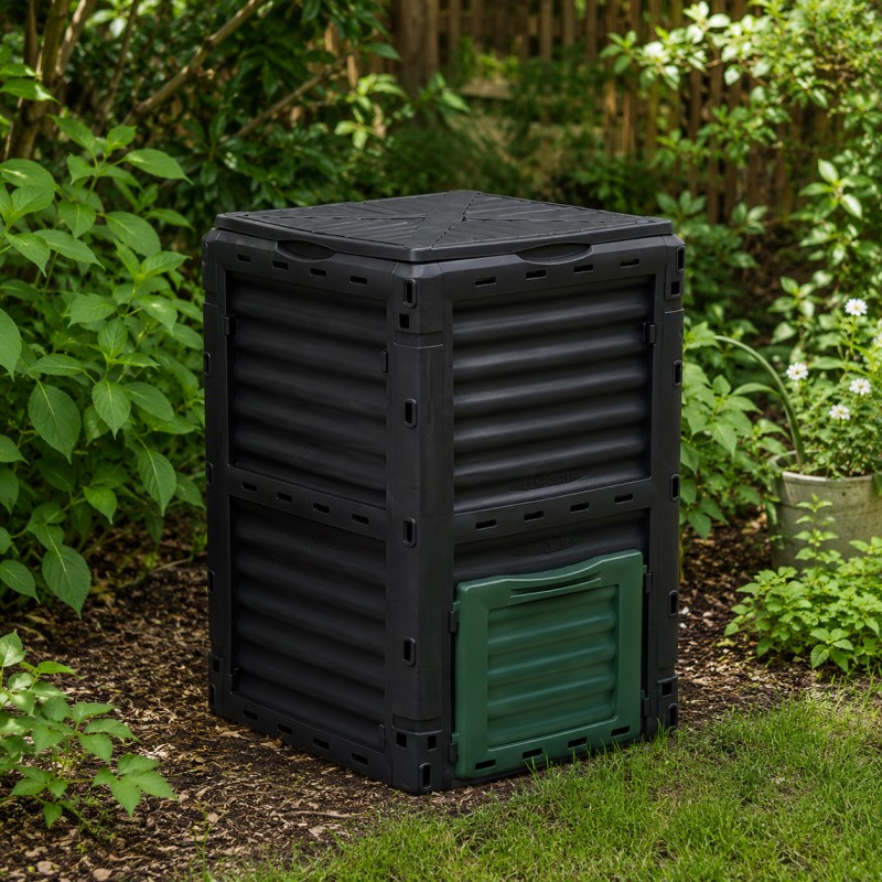 Vrtni kompostnik od 300 litara za organski otpad – 61 x 61 x 83 cm, crne boje