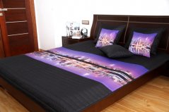 Cuvertură de pat violet-negru pentru un pat de copii cu mode de oraș