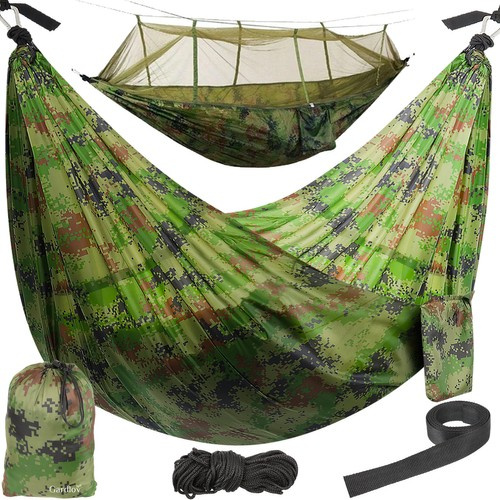Hamac turistic cu plasă de țânțari SANTIAGO ARMY - 260 × 140 cm