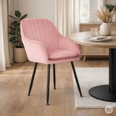 2 oblazinjeni jedilni stoli z nasloni za roke – roza velur
