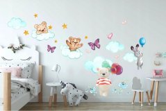 Intramontabile adesivo da parete per bambini con orsetto e coniglietti 100 x 200 cm
