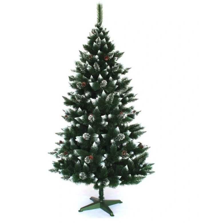 Umělý vánoční stromek zasněžený borovice se šiškami 220 cm