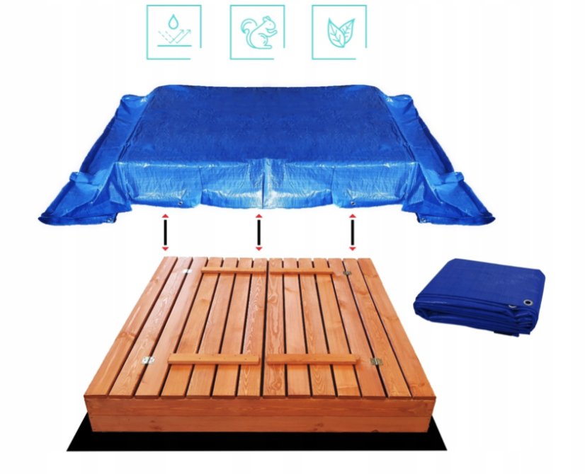 Groapă de nisip pentru copii cu bănci 140 x 140 cm, cu închidere, impregnată