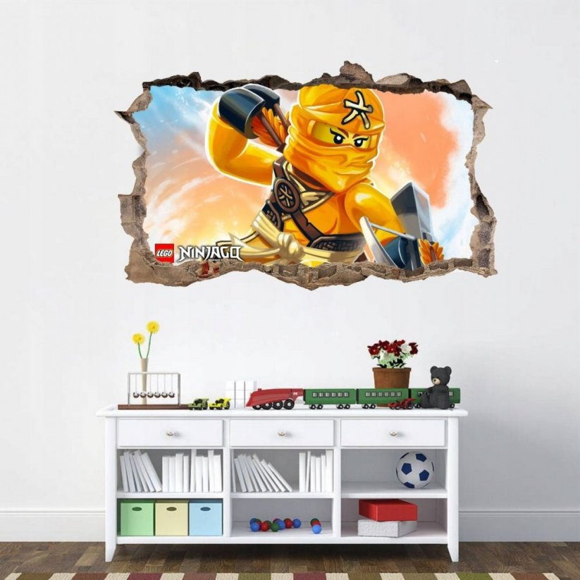 Autocolant de perete unic, asemănător unui poster, pentru camera copiilor cu personajul Ninja Go 47 x 77 cm