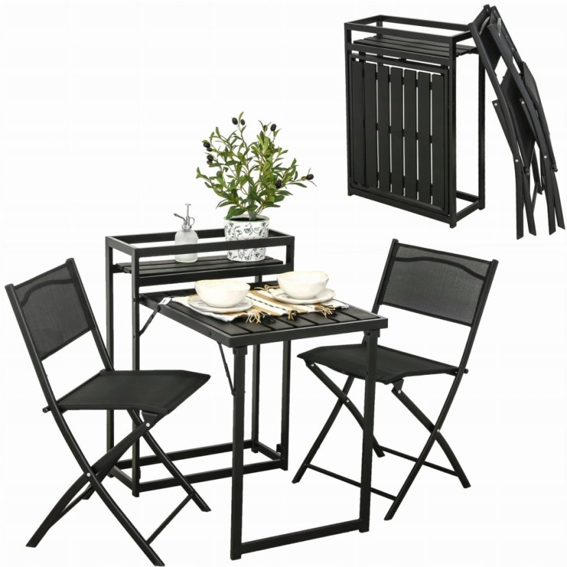Zostava skladacieho balkónového nábytku v čiernej farbe 