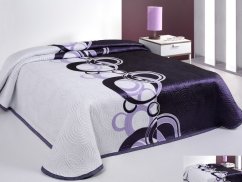 Luxusní oboustranný přehoz na postel bílo fialový s bílými kroužky