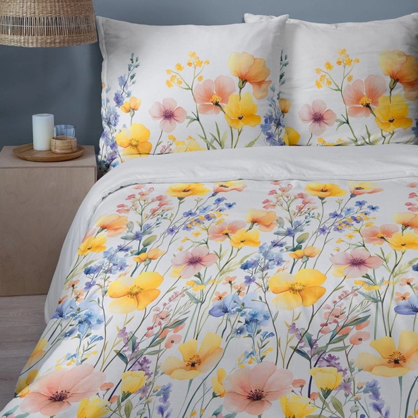 Saténové bavlněné ložní prádlo s barevnými květinami