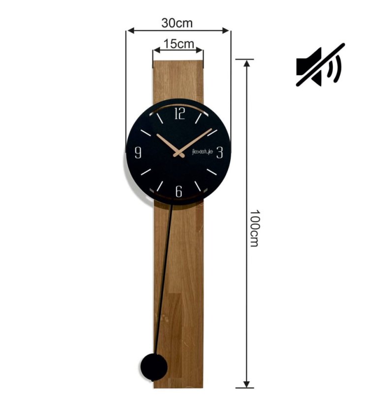 Drevené hodiny s kyvadlom NATURALE - čierne