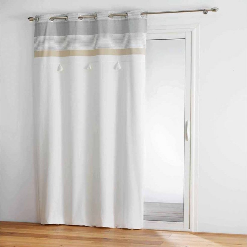 Sivo-bež črtaste zavese z resicami 140 x 240 cm