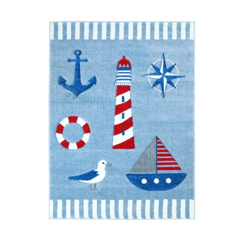 Hebký detský koberec s námorníckym motívom modrej farby