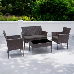 Elegante set di divani da giardino in rattan con tavolo in marrone