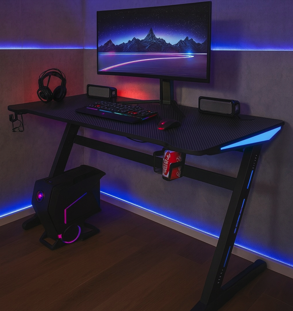 Masă de jocuri cu RGB LED backlight negru - Mărimea: Lățime: 60 cm | Lungime: 120 cm