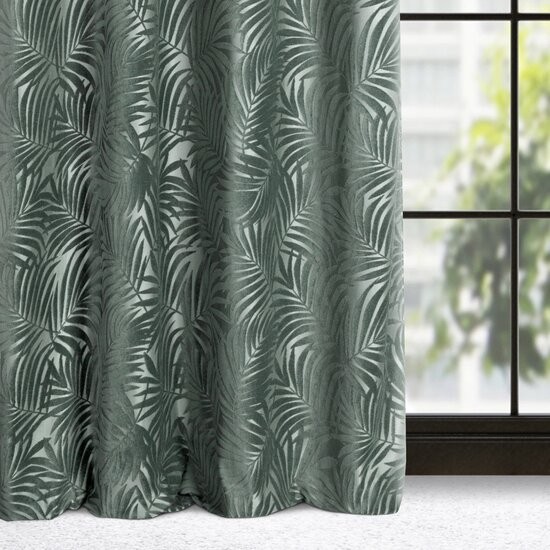 Dizajnový záves tmavozelenej farby s prírodným motívom na kruhy 140 x 250 cm 
