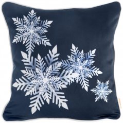 Față de pernă albastră de Crăciun decorată cu fulgi de zăpadă