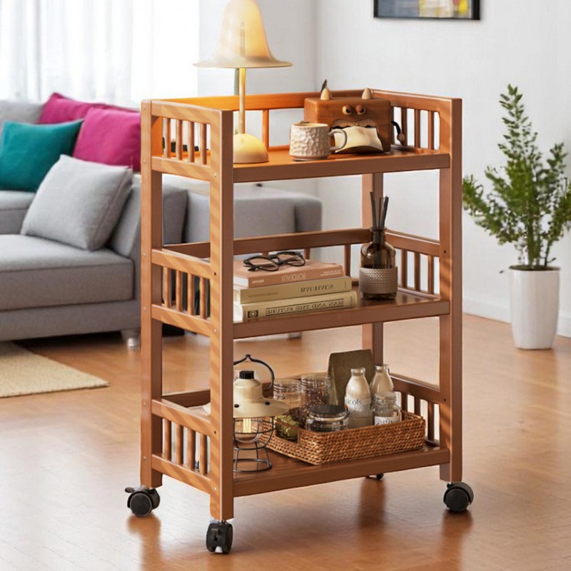 Bambusový regál na kolieskach – 3-policový