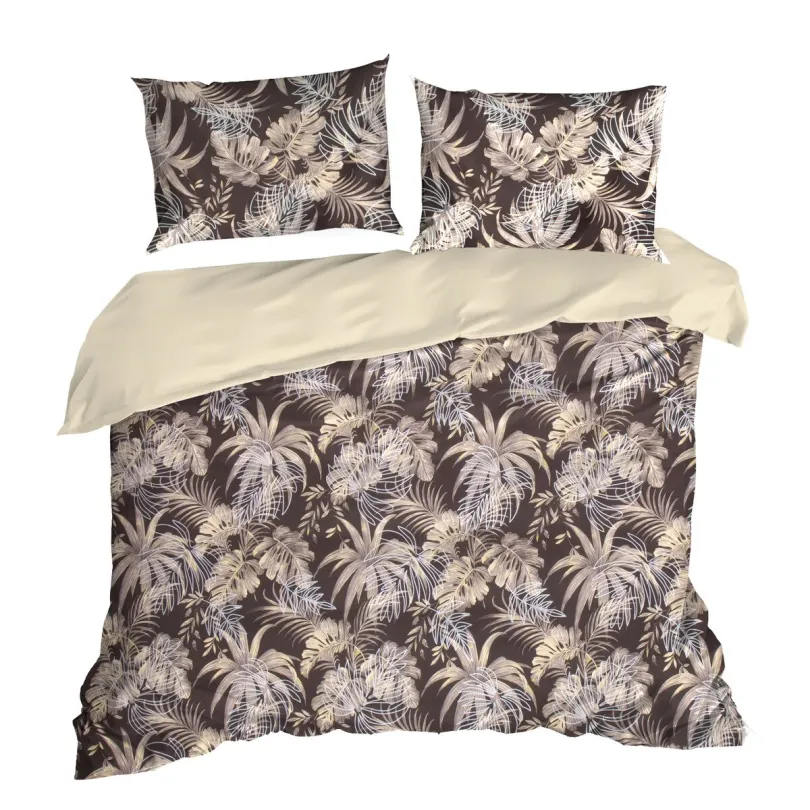 Posteľné obliečky z mikrovlákna so vzorom tropických listov - hnedé