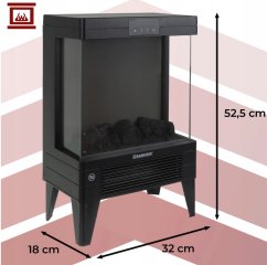 Elektrokamin KAMINER EMBEGO 2000W - Freistehender Kamin mit Ventilator und 3D-Feuereffekt