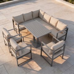 Set colțar mare cu fotolii și masă reglabilă XL-NM-2006 - gri + perne bej