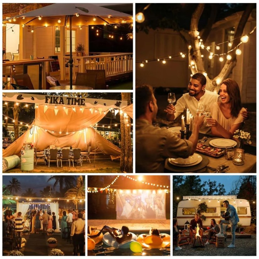 Vrvica vrtnih LED luči 15 m - 20 okrasnih žarnic G40, topla bela svetloba, IP44