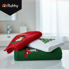 Karácsonyi törölközők – 3 darabos készlet piros, zöld és fehér színben