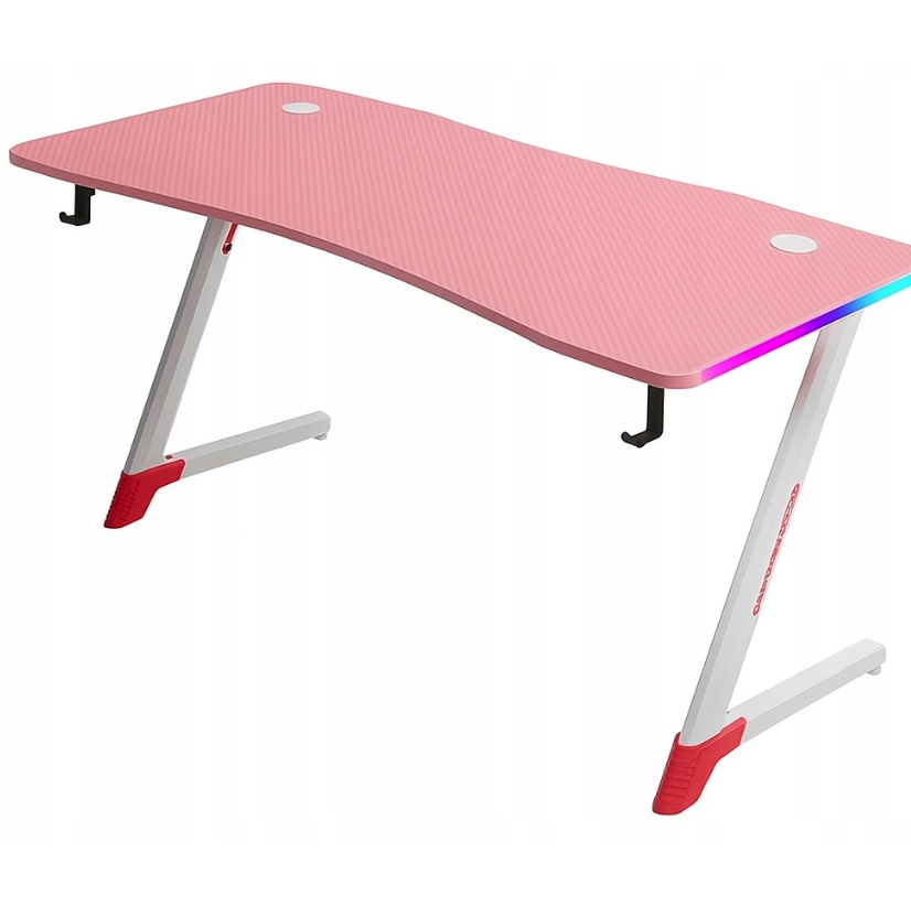 Ružový herný PC stôl s RGB LED osvetlením
