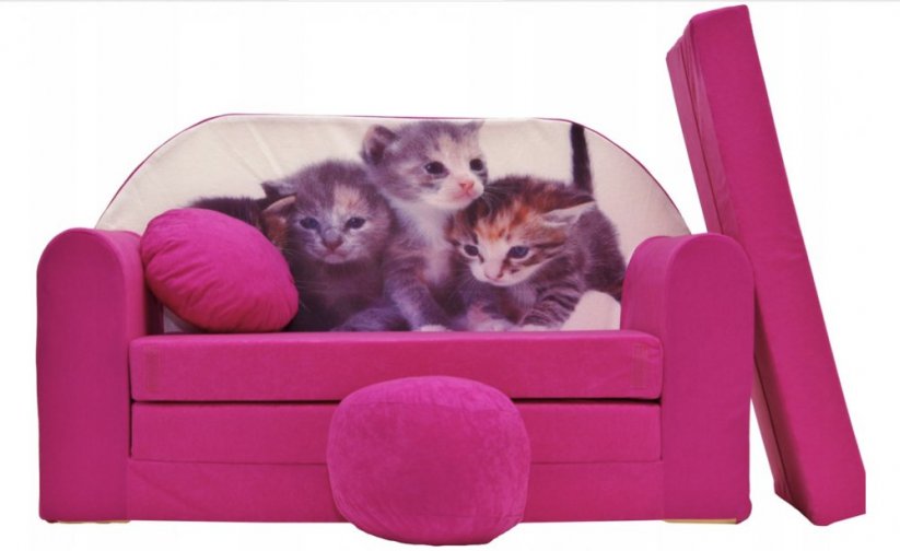 Canapea extensibilă pentru copii cu motiv de pisică 98 x 170 cm
