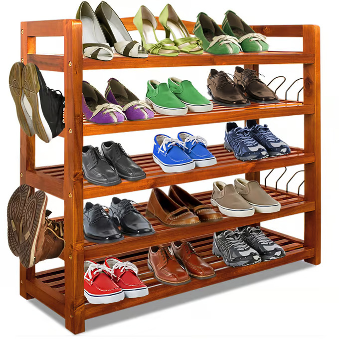 Schuhregal aus massivem Akazienholz 75 × 26 × 82 cm