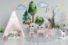 Декоративен детски стикер за стена с мотив гора и животни 100х200 см