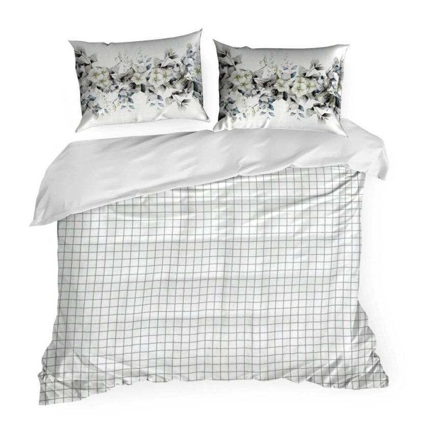Virágmintás kétoldalas pamut szatén ágyneműhuzat - fehér