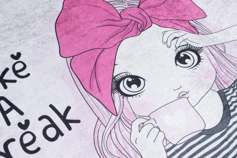 Detský koberec do dievčenskej izby so slečnou s kávou