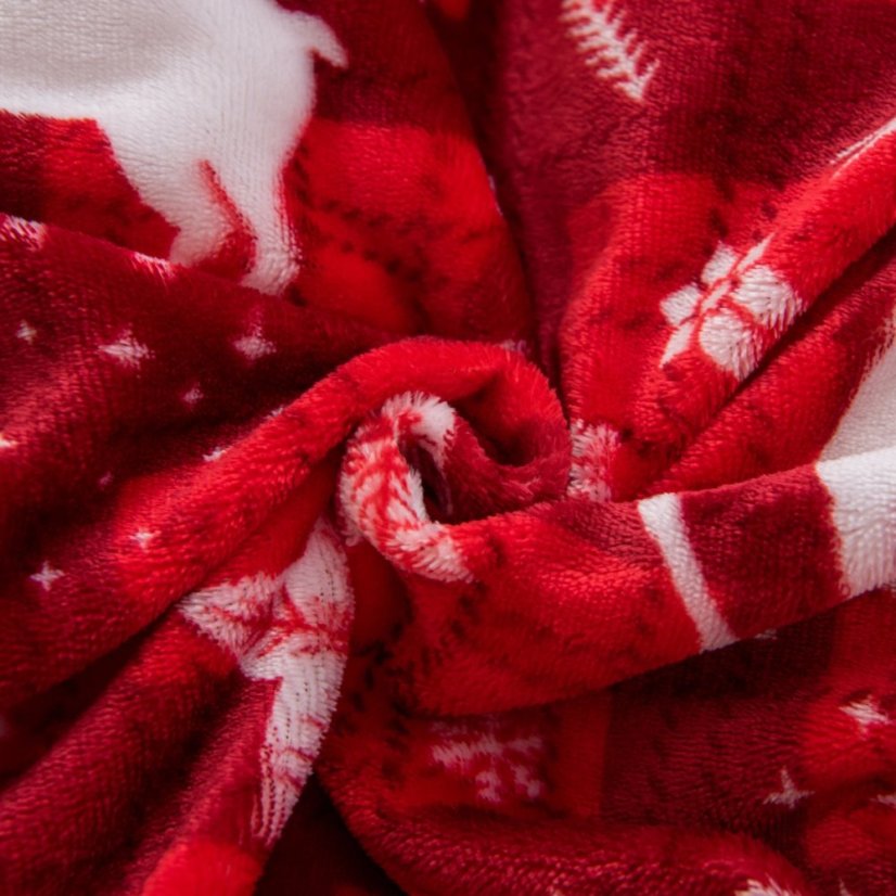Warme Weihnachtstücher aus Mikroplüsch - rot mit Rentiermotiv