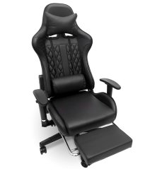 Scaun de masaj pentru gaming cu suport pentru picioare - negru